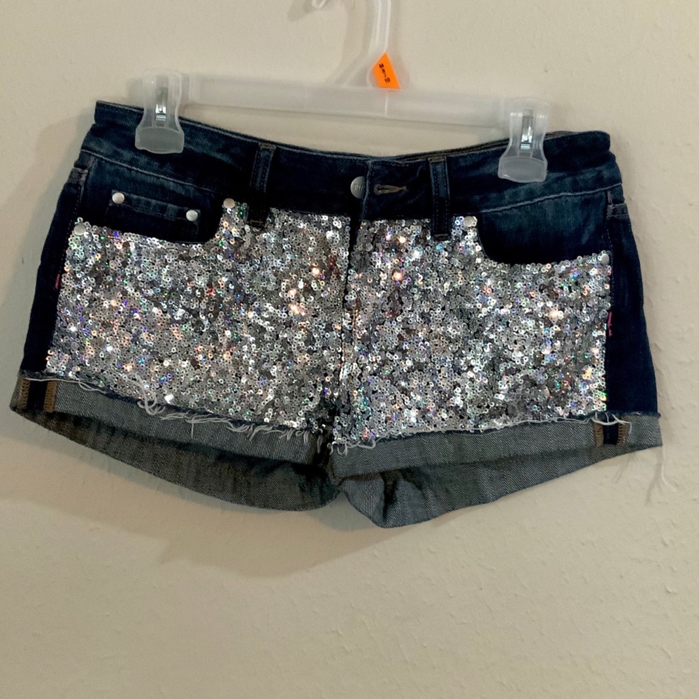 Sequined blue jean shorts